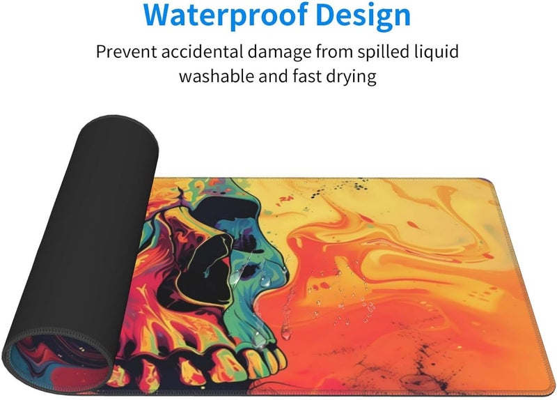Brecoy Gaming Mouse Pad Desk Pad,Extended Big Mouse Pad,31.5x11.8 Inch Long Computer Keyboard Mouse Mat Mousepad with 3mm Non-Slip Base and Stitched Edge for Gaming and Office… (Watercolor Skull) - Image 3
